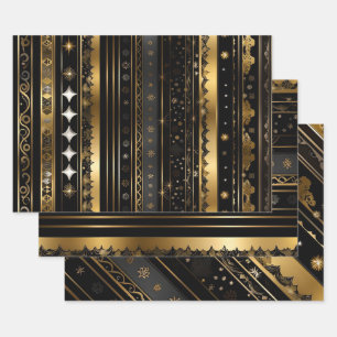 Feuille De Papier Cadeau Collection élégante rayée noir et or