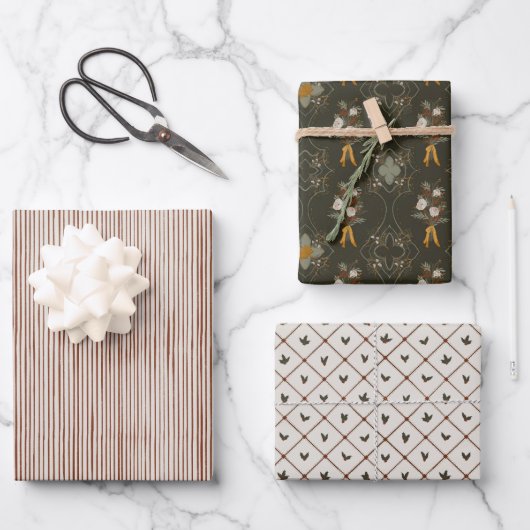 Feuille De Papier Cadeau Collection Noël | Bande, Flore, Holly (Recto)