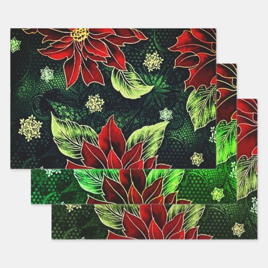 Feuille De Papier Cadeau Collection Poinsettia de Noël (Lot)