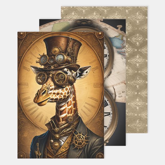 Feuille De Papier Cadeau Collection Steampunk Animal - Giraffe Decoupage