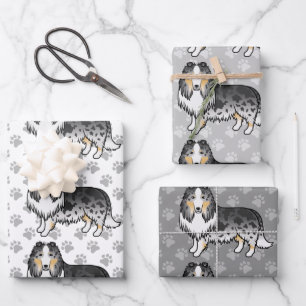 Feuille De Papier Cadeau Colley Rough Merle Bleu Motif Chien de Dessin Anim