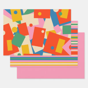 Feuille De Papier Cadeau Coloré 80s Géométrique Abstrait Motif moderne