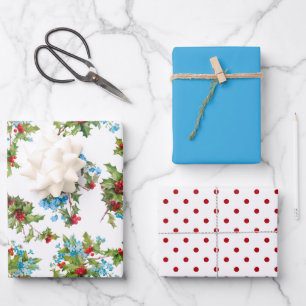 Feuille De Papier Cadeau Colorful Holly, Forget-me-Nots et Pois