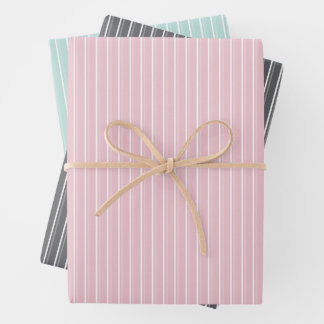 Feuille De Papier Cadeau Combinaison pastel de rayures grises, roses et men