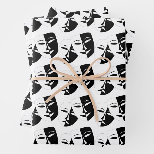 Feuille De Papier Cadeau Comédie Tragédie Black and White Theatre Mask Wrap (En situation)