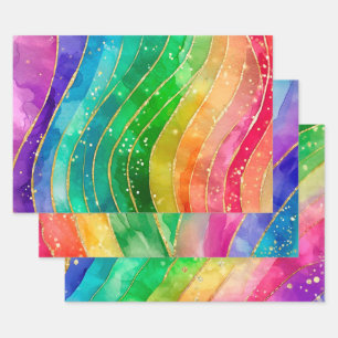 Feuille De Papier Cadeau Conception Abstraite Encre Alcoholique Arc-en-Ciel