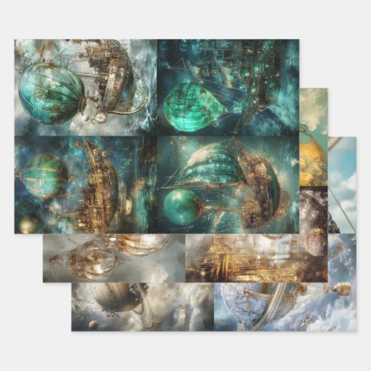 Feuille De Papier Cadeau Conception de ballon à air chaud et Steampunk (Lot)