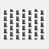 Feuille De Papier Cadeau Conception de chat noir mignon mais effrayant (Devant)