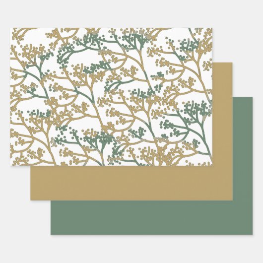 Feuille De Papier Cadeau Conception de feuillage de bleu beige tendance (Lot)