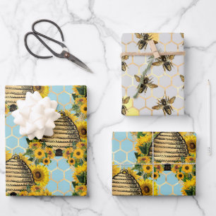 Feuille De Papier Cadeau Conception de la série des tournesols et des abei