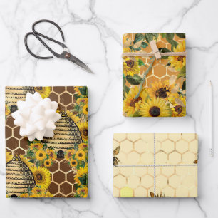 Feuille De Papier Cadeau Conception de la série des tournesols et des abei