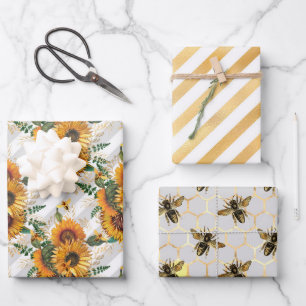 Feuille De Papier Cadeau Conception de la série des tournesols et des abeil