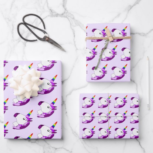 Feuille De Papier Cadeau Conception de licorne (Recto)