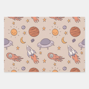 Feuille De Papier Cadeau Conception de motif transparent d'espace extérieur