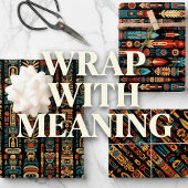 Feuille De Papier Cadeau Conception de totems et de plumes amérindiens