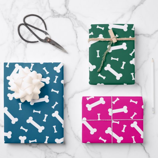 Feuille De Papier Cadeau Conception d'os de chien blanc (Recto)