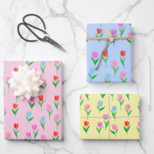 Feuille De Papier Cadeau Conception Florale de Tulipes Colorées