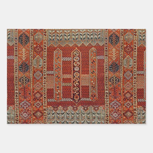 Feuille De Papier Cadeau Conception orientale de tapis en oranges (Devant)