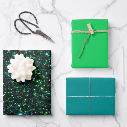 Feuille De Papier Cadeau Conception vert bleu étincelant MVB (Recto)