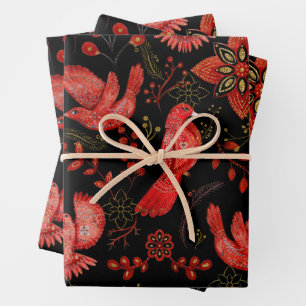 Feuille De Papier Cadeau Conceptions de motifs floraux et feuillus vibrants