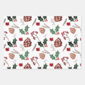Feuille De Papier Cadeau Cone de pin mignonne et Berry Holly Noël (Devant 3)