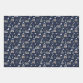 Feuille De Papier Cadeau Cônes de pin bleu et tan plaid et maison (Devant 3)