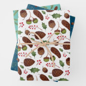 Feuille De Papier Cadeau Cônes et branches de pin de Noël Aquarelle (En situation)