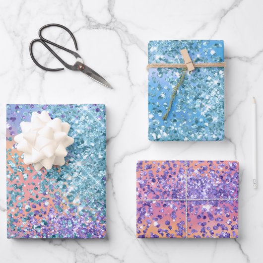 Feuille De Papier Cadeau Confetti de Parties scintillant d'eau violette de  (Recto)