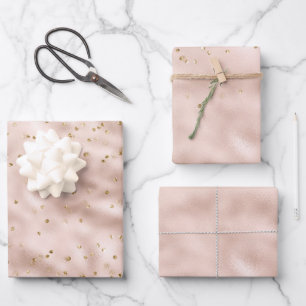 Feuille De Papier Cadeau Confetti en or rose