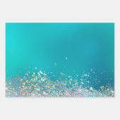 Feuille De Papier Cadeau Confetti turquoise en argent (Devant 3)