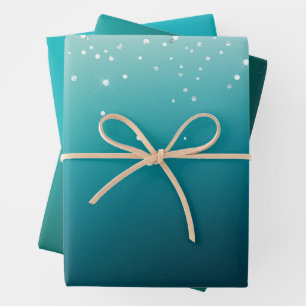 Feuille De Papier Cadeau Confetti turquoise en argent