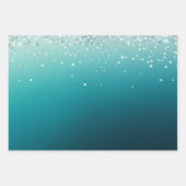 Feuille De Papier Cadeau Confetti turquoise en argent (Devant)