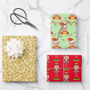 Feuille De Papier Cadeau Confettis dorés, Elfe de Noël, Casse-noisette