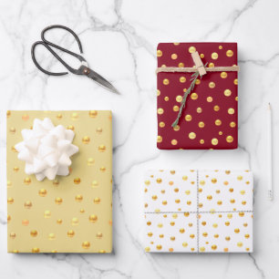 Feuille De Papier Cadeau Confettis dorés sur fond doré, bordeaux et blanc
