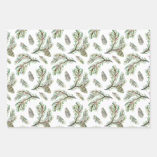 Feuille De Papier Cadeau Conifère, pinèdes et cônes (Devant)