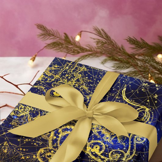 Feuille De Papier Cadeau Constellation céleste d'or de Draco