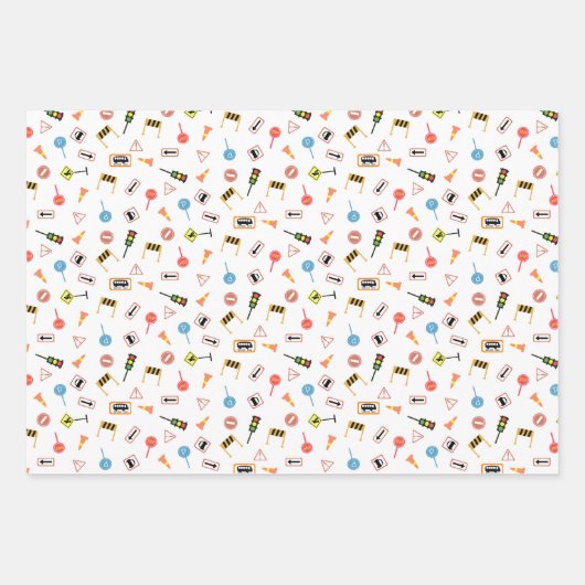 Feuille De Papier Cadeau Construction et signalisation routière Blanc. Papi (Devant)