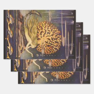 Feuille De Papier Cadeau Conte de fée vintage, petite sirène dans le corail