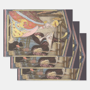 Feuille De Papier Cadeau Conte de fées vintage, Cendrillon et marraine fée