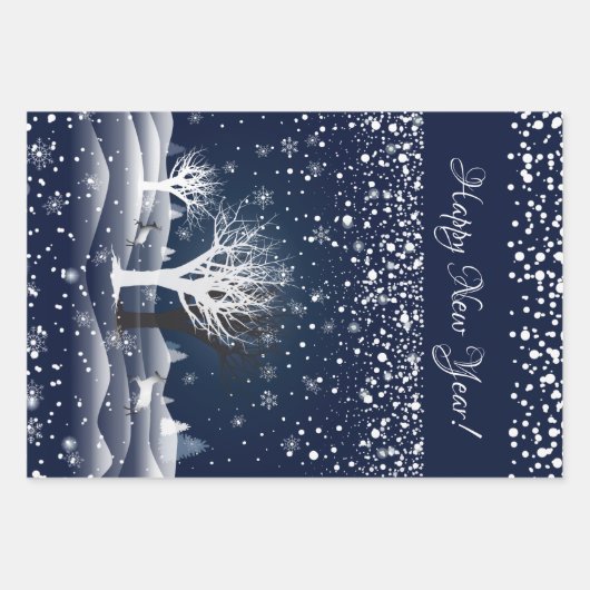 Feuille De Papier Cadeau Conte de Noël féerique. Forêt enchantée, Neige (Devant)