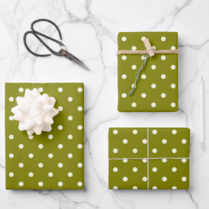 Feuille De Papier Cadeau Contraste & Harmonie : Olive Green & White Pois