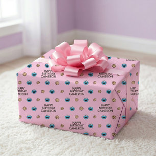 Feuille De Papier Cadeau Cookie Monster et Cookies motif rose
