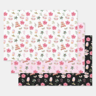Feuille De Papier Cadeau Cookies de Noël et feuillage rose