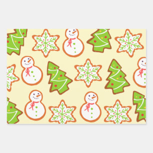 Feuille De Papier Cadeau Cookies de Noël Snowman Tree Star Motif