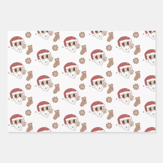 Feuille De Papier Cadeau Cookies hippies roses Noël Père Noël (Devant 2)
