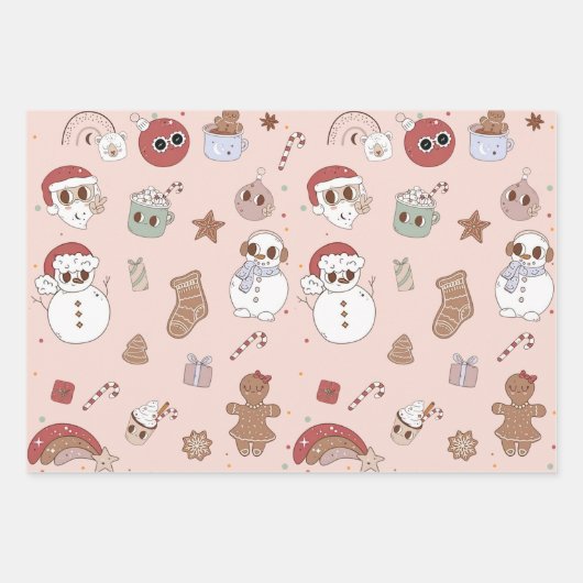 Feuille De Papier Cadeau Cookies hippies roses Noël Père Noël (Devant)