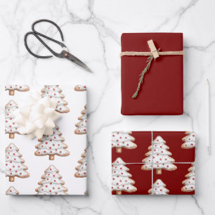 Feuille De Papier Cadeau Cookies Red White Christmas Tree