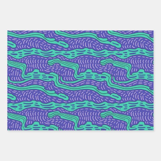 Feuille De Papier Cadeau Cool Bizarre Turquoise Purple Lines n Squiggles Mo (Devant)