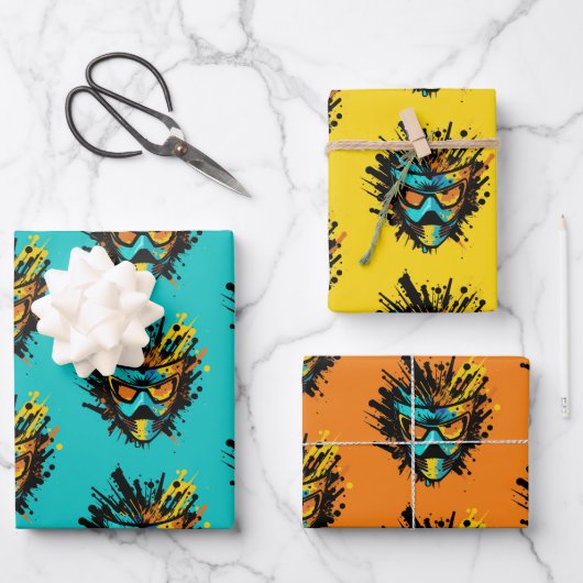 Feuille De Papier Cadeau Cool Colorful Paintball Mask Splatter (Recto)