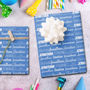 Feuille De Papier Cadeau Cool Custom Blue Nom Typographie Anniversaire